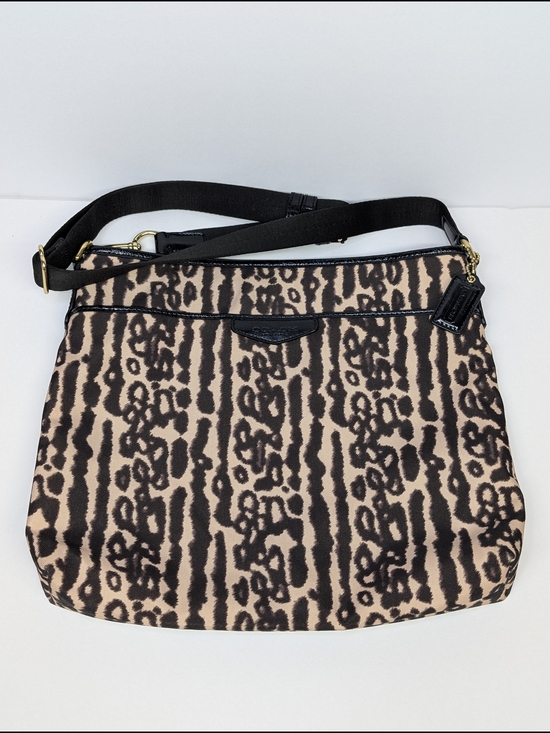 Coach Handbags - Coach Ocelot Animal Print Black / Beige Adjustable Crossbody Bag Purse F31686
